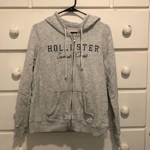 Grey hollister zip up hoodie